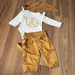 White and Mustard Baby Outfit with Polka Dots